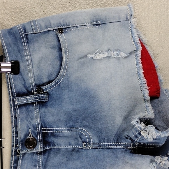 Rue21 Blue Light Wash Mid Rise Distressed Raw Hem Daisy Duke Jean Shorts - Picture 3 of 11